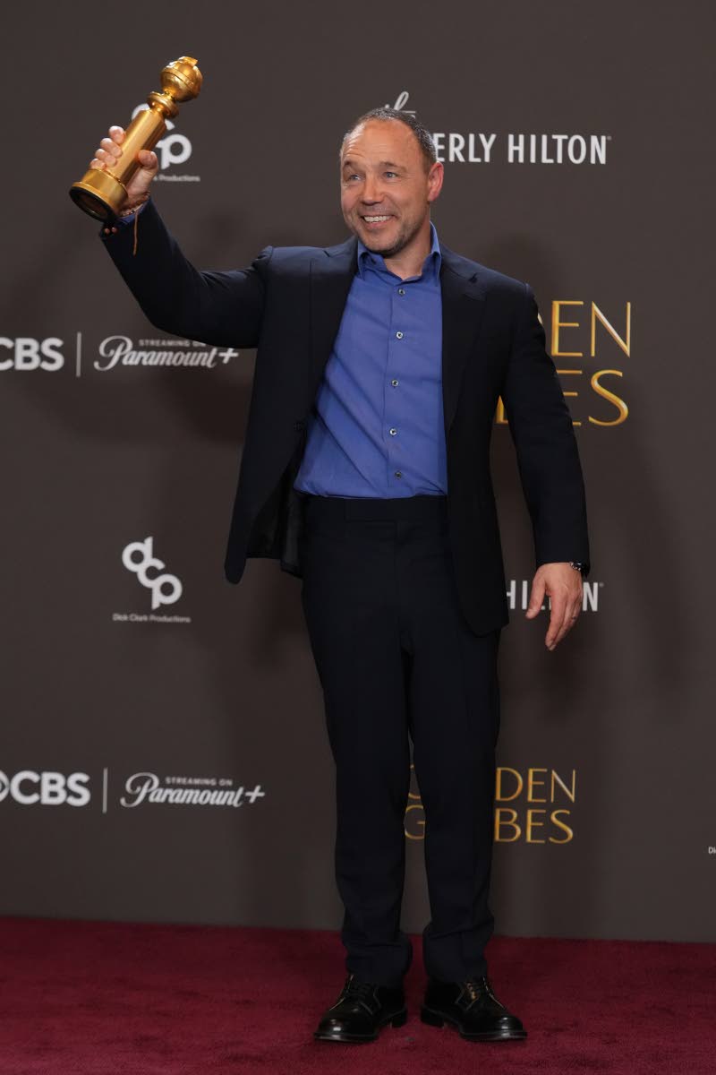 British actor Stephen Graham,  who is of Jamaican descent, poses in the press room with the award for Best Performance by a Male Actor in a Limited Series, Anthology Series, or a Motion Picture made for Television for ‘Adolescence’.