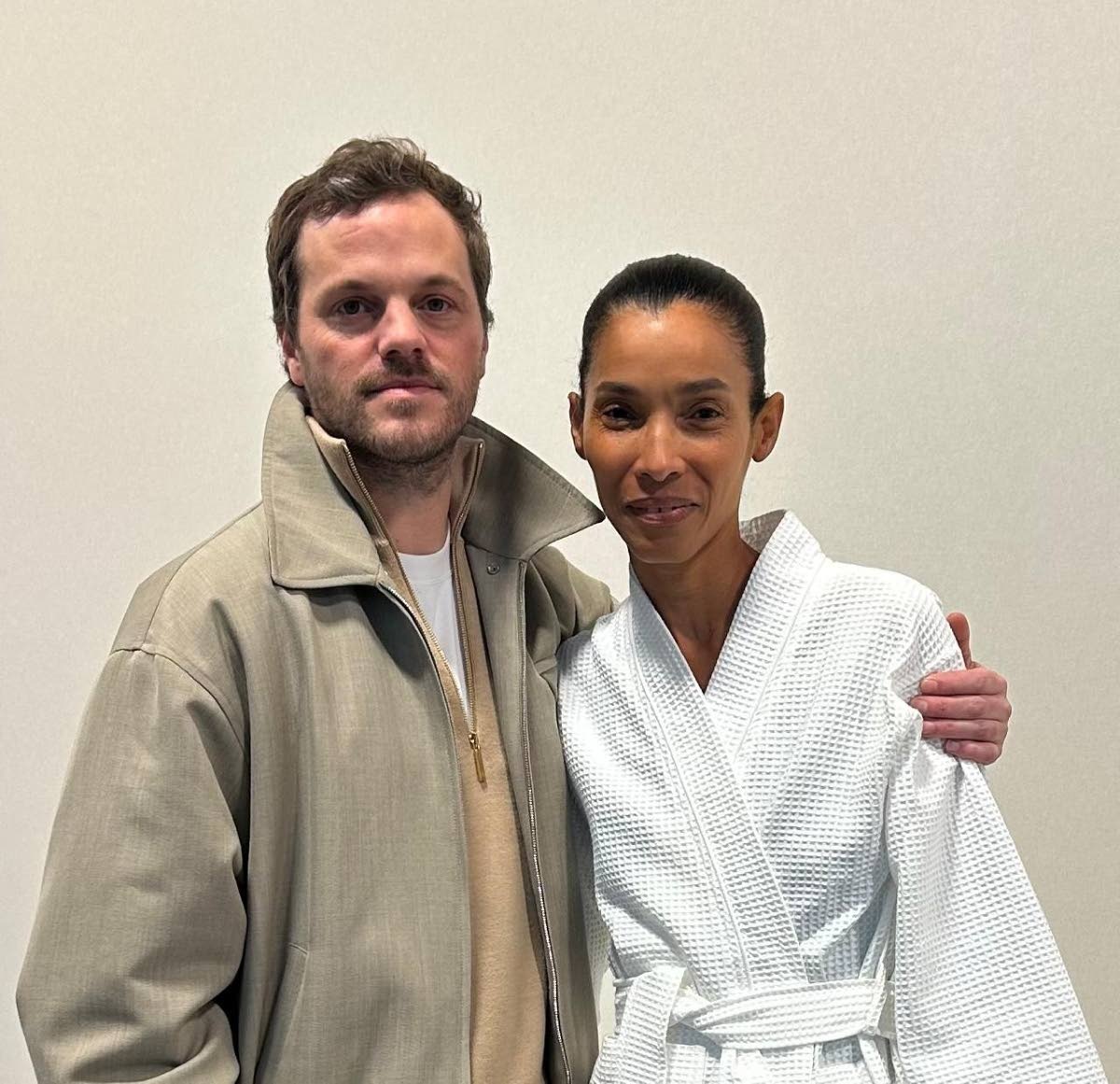 Gordon and Matthieu Blazy, artistic director, share a pre-show hug for his Chanel debut.