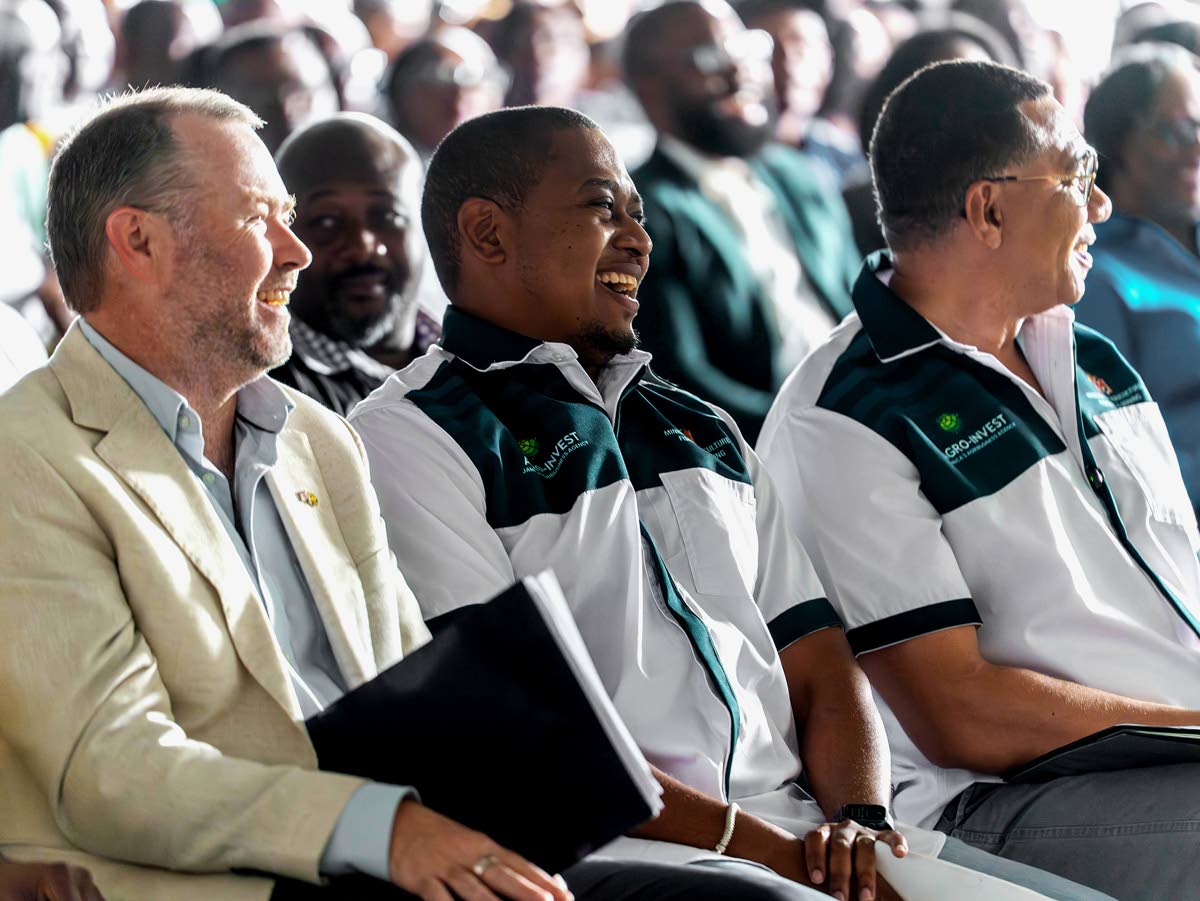Prime Minister Andrew Holness (right), Agriculture Minister Floyd Green (centre) and UK Development Representative Andrew Bowden (left) at the opening of the agro‑processing facility and administrative building in Essex Valley, St Elizabeth, on Wednesday