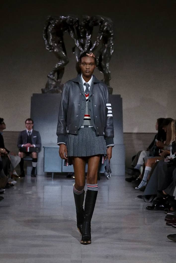 A  runway mainstay for the luxury house, SAINT’s Naki Depass sashayed in Look 39 for Thom Browne’s Fall 2026 collection show. She has walked five times for Browne, starred in a WWD shoot in collaboration with the fashion house, and lensed lookbooks for