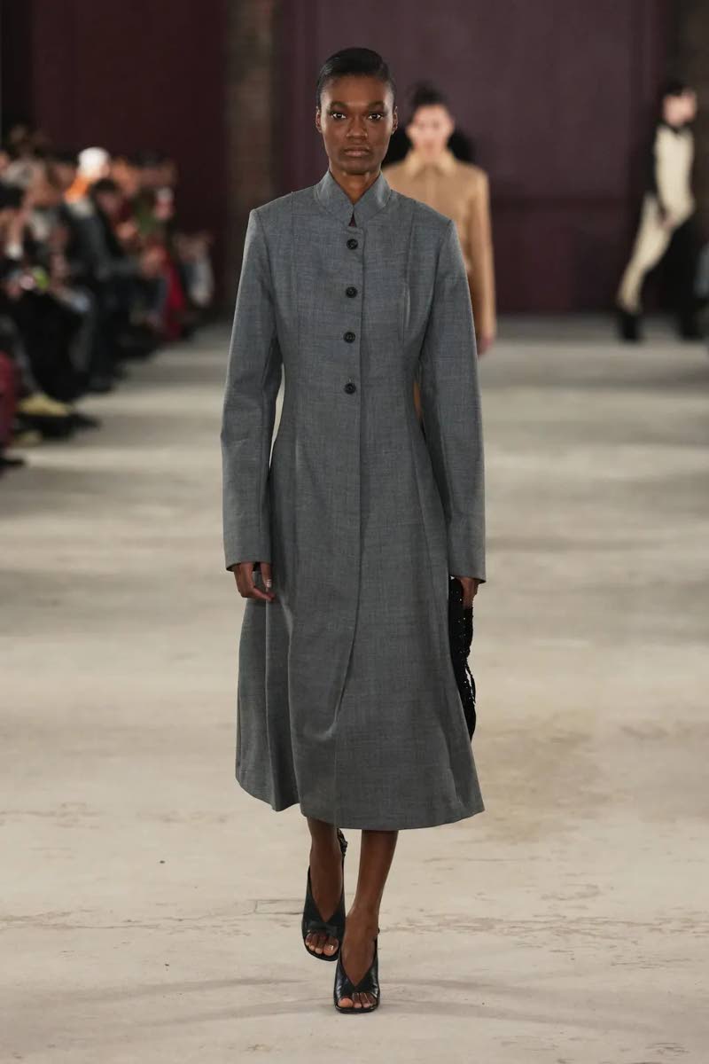 SAINT International model Naki Depass in Look 8 for the Diotima Fall 2026 collection.