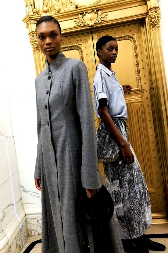 Styled by Marika-Ella Ames, SAINT model Naki Depass (left) and peer Mariam Traore were photographed ahead of the designer Rachel Scott’s buzzed-about show. 
