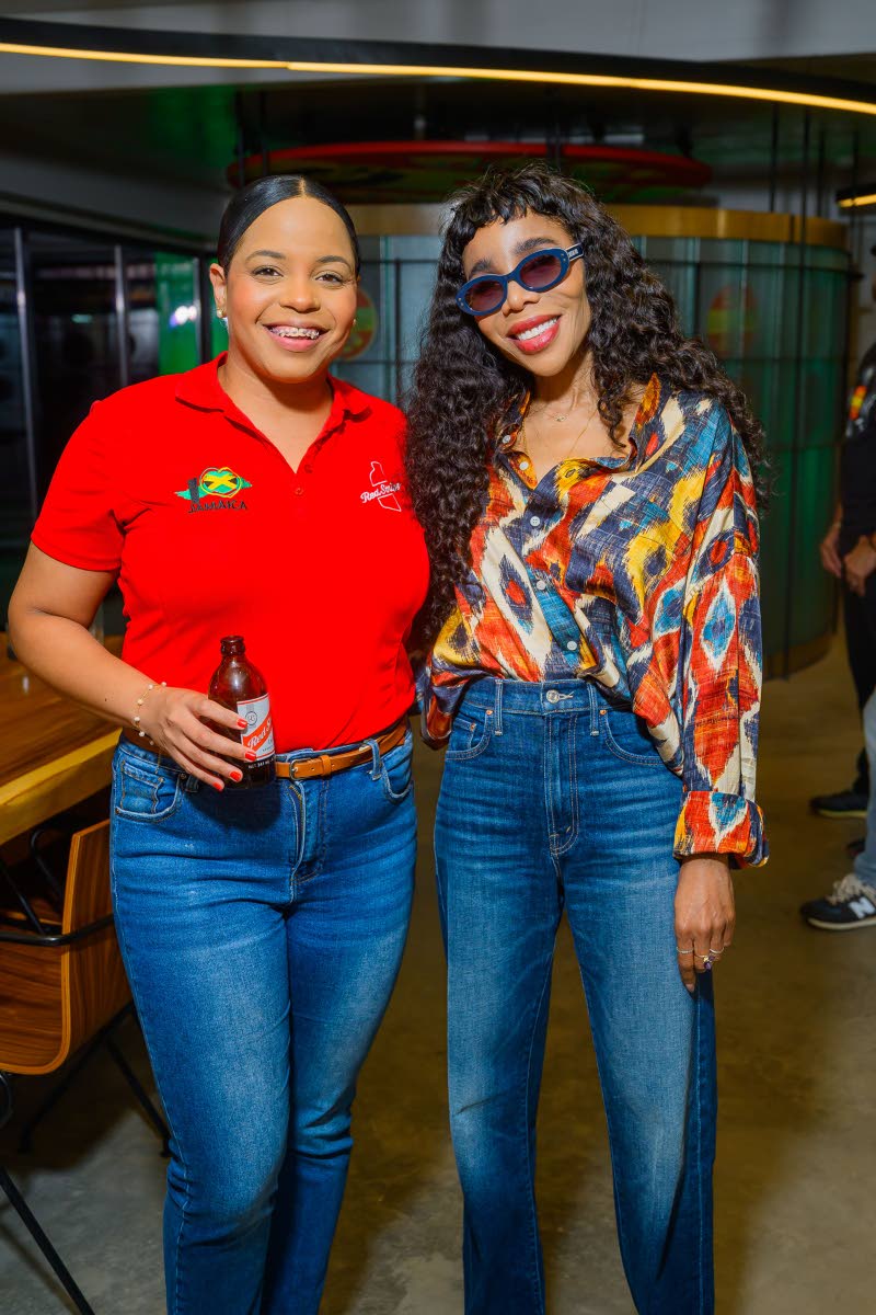 Amoye Phillpotts-Brown (left), brand manager, Red Stripe, sponsors of the evening and Cedella Marley, chief executive officer of the Bob Marley Group of Companies.