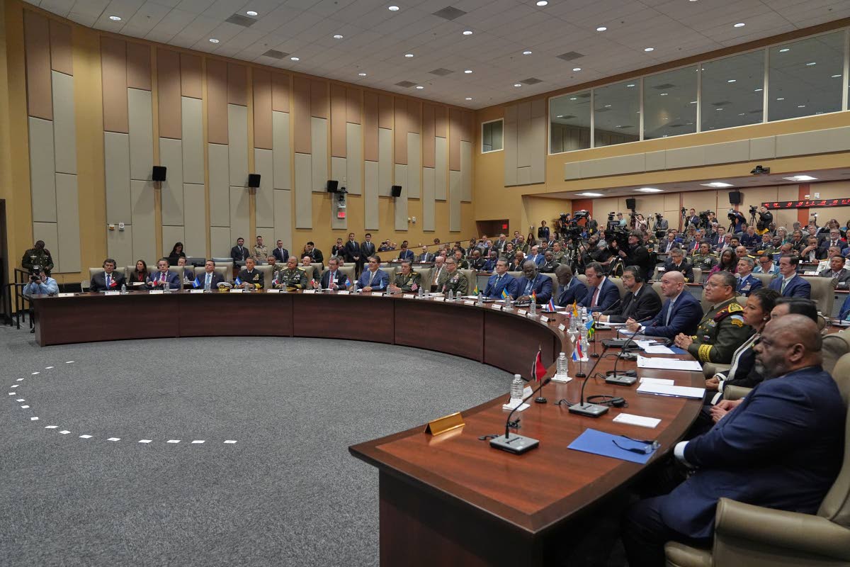 Officials and security leaders from across Latin America and the Caribbean listen as United States Defense Secretary Pete Hegseth speaks at the inaugural Americas Counter Cartel Conference at US Southern Command in Doral, Florida on March 5, 2026. (AP Phot