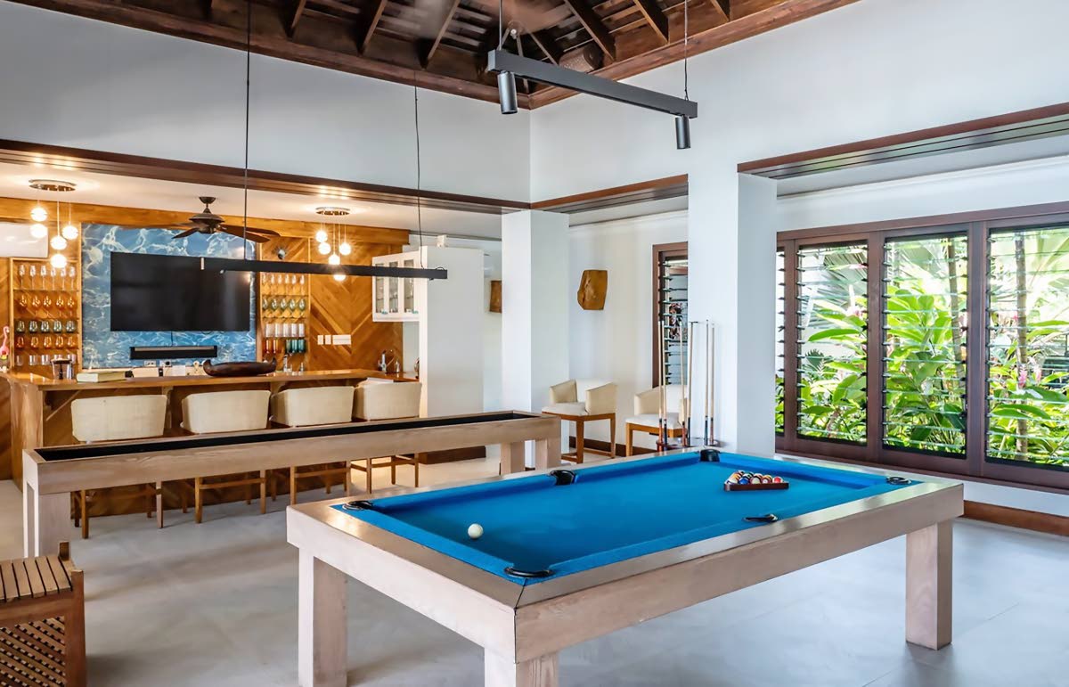 The games hall with its fancy wet bar.