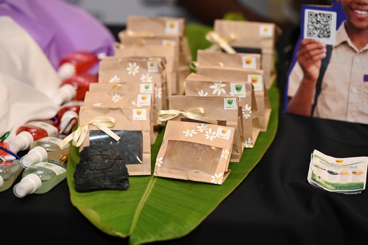Handmade soaps and natural hand sanitisers created by students from the Foga Road High School as part of the ‘Schoolaz Hand Shield’ project. 
