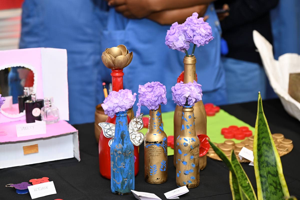 Products made from recyclable materials as part of Hampton School’s ‘Treasured Trash’ project. 
