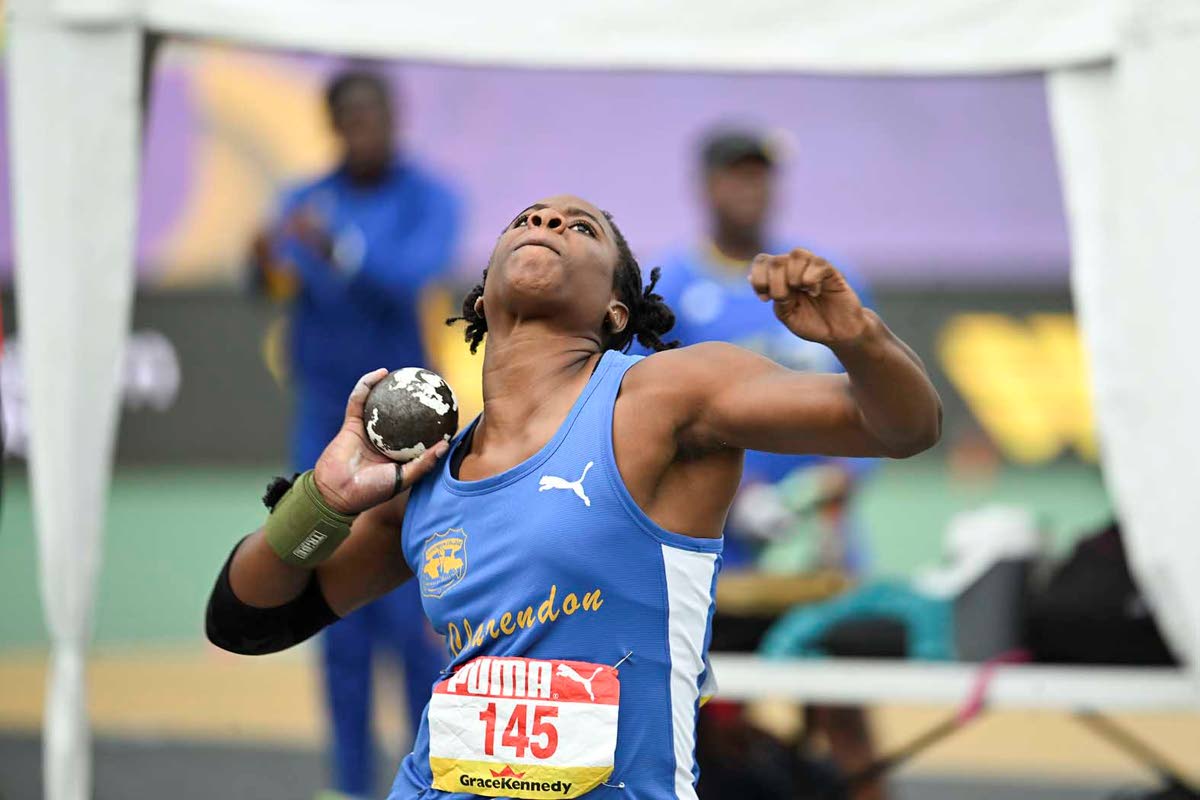 Clarendon College’s Marla-Kay Lampart won gold in the girls’ shot put with a throw of 14.41 metres on the opening day of the 2026 Penn Relays at Franklin Field Stadium in Philadelphia yesterday.