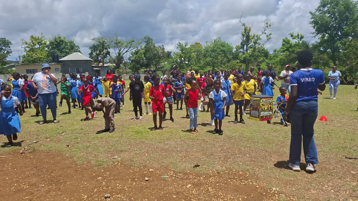 Students start off the morning with a quick but fun warm-up session chanting ‘I love me’, a catchphrase from a Jamaica Moves song.