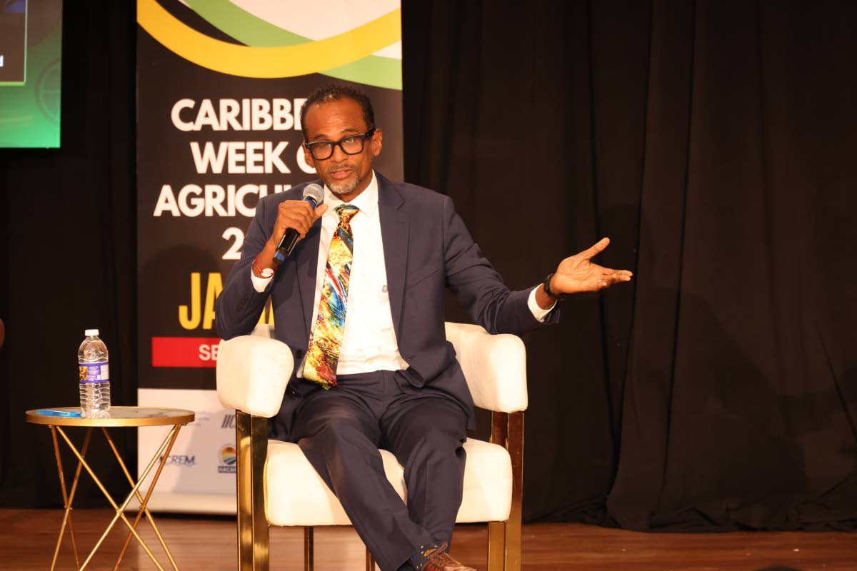 Executive Director of the Tourism Enhancement Fund, Dr Carey Wallace, speaking on a panel at Caribbean Week of Agriculture at Ocean Coral Spring in Trelawny on September 30, 2026.