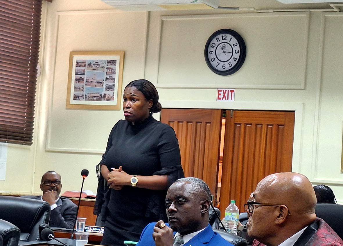 Councillor Tanyalee Williams of the May Pen North Division rises to speak during Thursday’s meeting of the Clarendon Municipal Corporation.