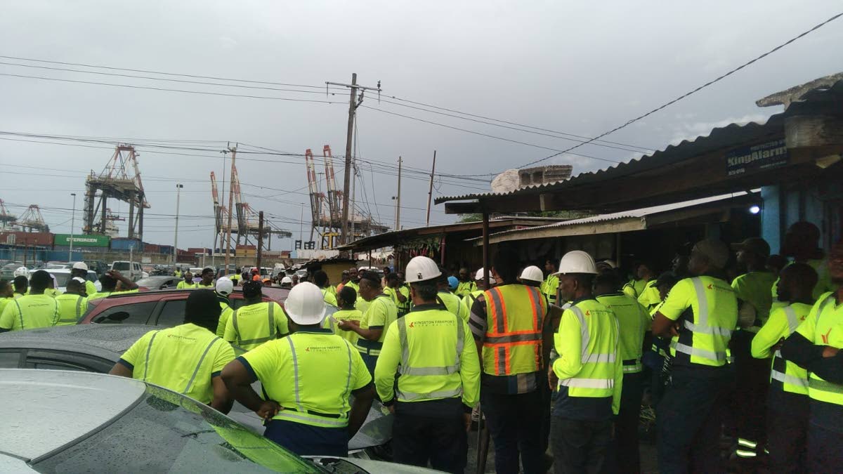 Workers at the Kingston terminal on strike on October 9, 2026. 