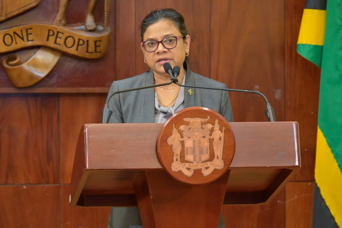 Chief Medical Officer (CMO), Dr Jacquiline Bisasor-McKenzie, addressing a recent post-Cabinet press briefing at Jamaica House in St Andrew.
