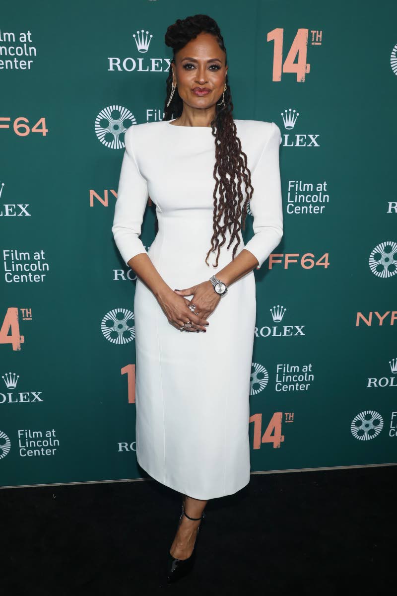 Director Ava DuVernay makes an impression in a structured white midi dress.