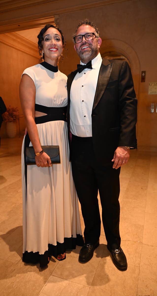 Lisa Lake, group chief executive officer of the Lake Group of Companies, and her husband, Yoni Epstein, chief executive officer of itel, share the spotlight at the American Friends of Jamaica Hummingbird Gala at the Plaza Hotel in New York on Friday.