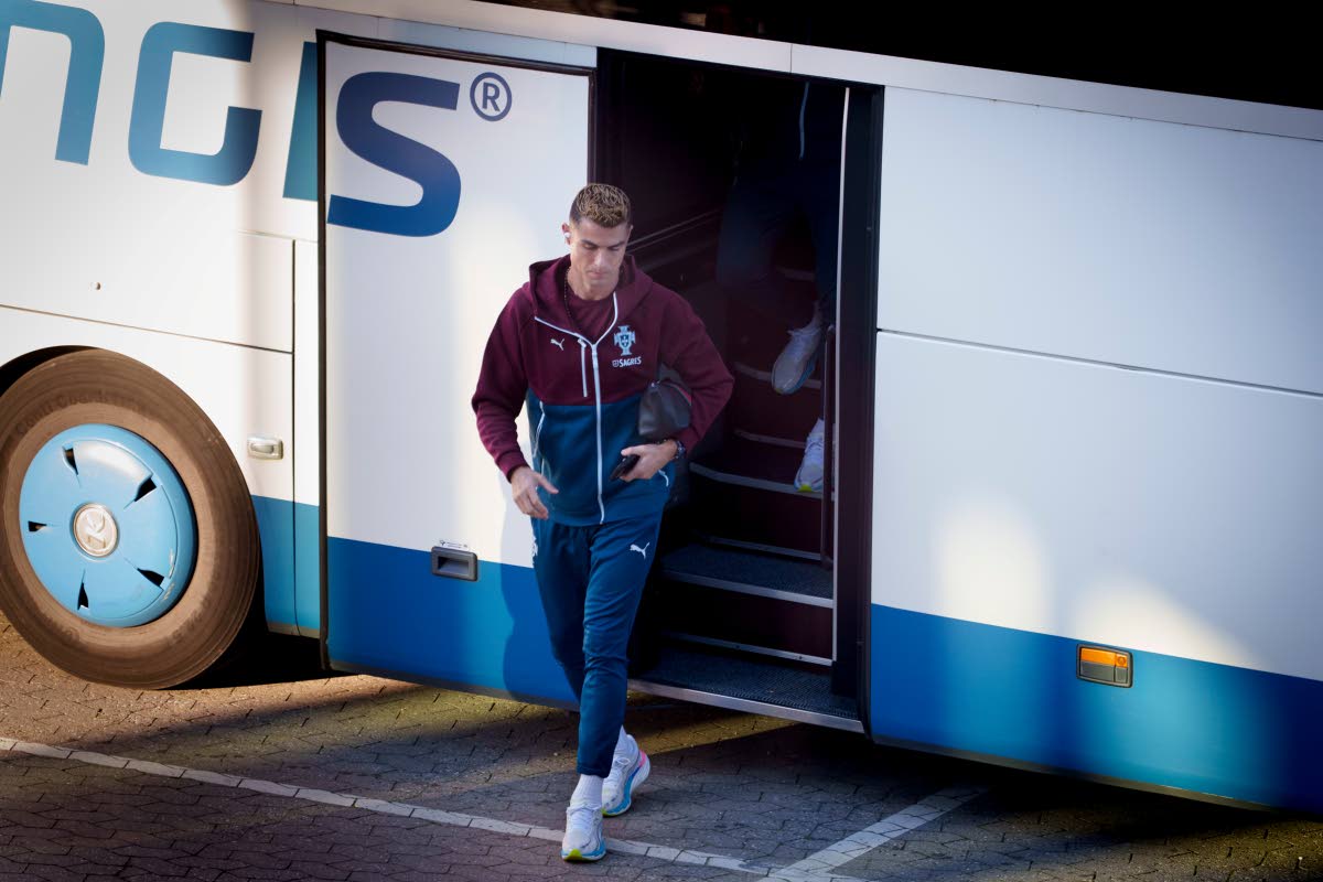 Portugal’s Cristiano Ronaldo arrives for training in Copenhagen, Denmark, on Wednesday, Septeber 30, ahead of their Nations League football match against Denmark. 
