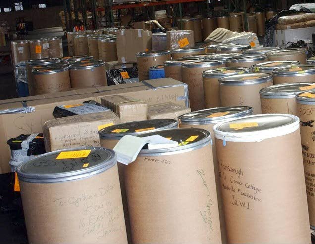 Shipping barrel in a warehouse.