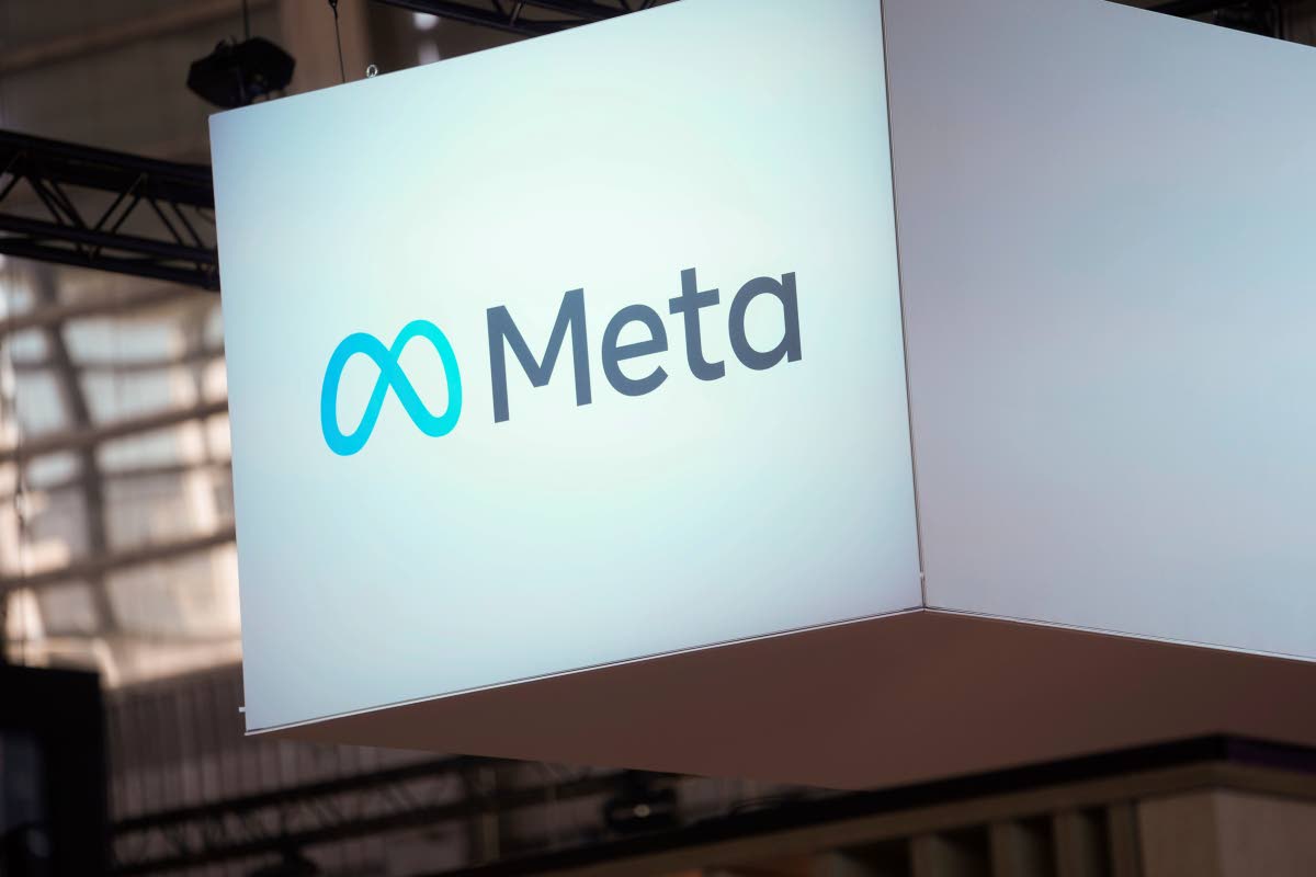 The Meta logo is seen at the Vivatech show in Paris in June 2023. 