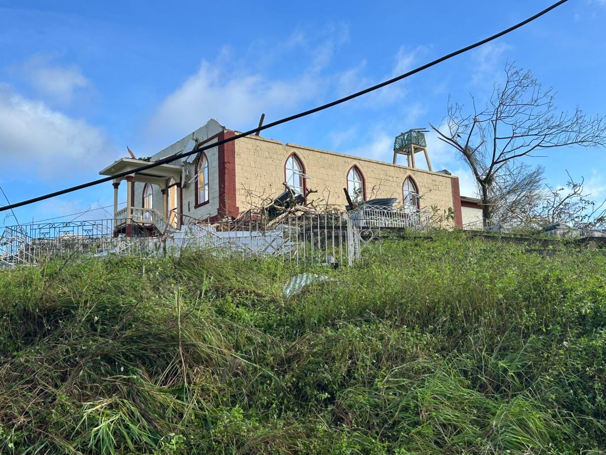 The Mount Hermon United Church in Westmoreland after the passage of the hurricane last year.