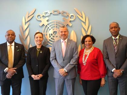 Jamaican delegation meets with secretary general of the International Maritime Organization, Arsenio Antonio Domínguez Velasco (centre). Pictured with him are (fom left): Alexander Williams, high commissioner to the UK, Senator Kamina Johnson Smith, mi
