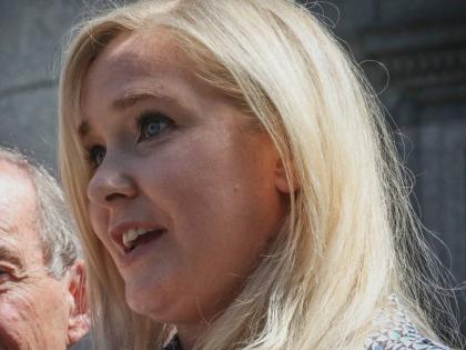 AP
Virginia Giuffre holds a news conference outside a Manhattan court in New York, August 2019. 