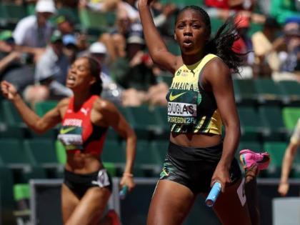 Shanoya Douglas anchors Jamaica to victory in the women’s 4x100 metres on the final day of the World Under-20 Championships in Oregon yesterday.  