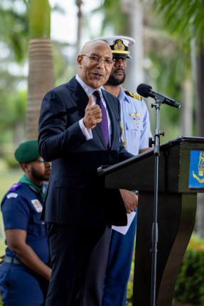 Governor General Sir Patrick Allen, the chief scout of Jamaica, addresses a public meeting of the Scout Association of Jamaica on February 26