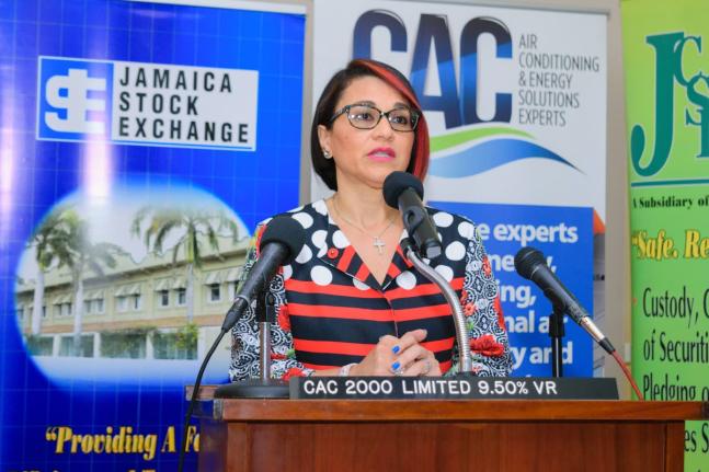 CAC 2000 CEO Gia Abraham at the company’s 2018 preference share listing in Kingston.