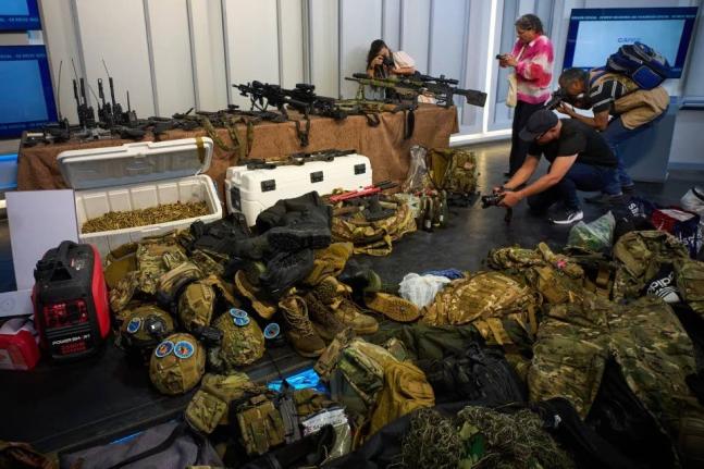 Weapons that Cuban authorities say were recovered from a speedboat in Cuban waters following a confrontation that left four people dead are displayed during a media presentation in Havana, February 27, 2026. 