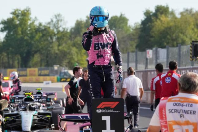 
Alpine driver Pierre Gasly of France celebrates his pole position after the qualifying session ahead of the Italian Formula One Grand Prix, in Monza, Italy, yesterday.